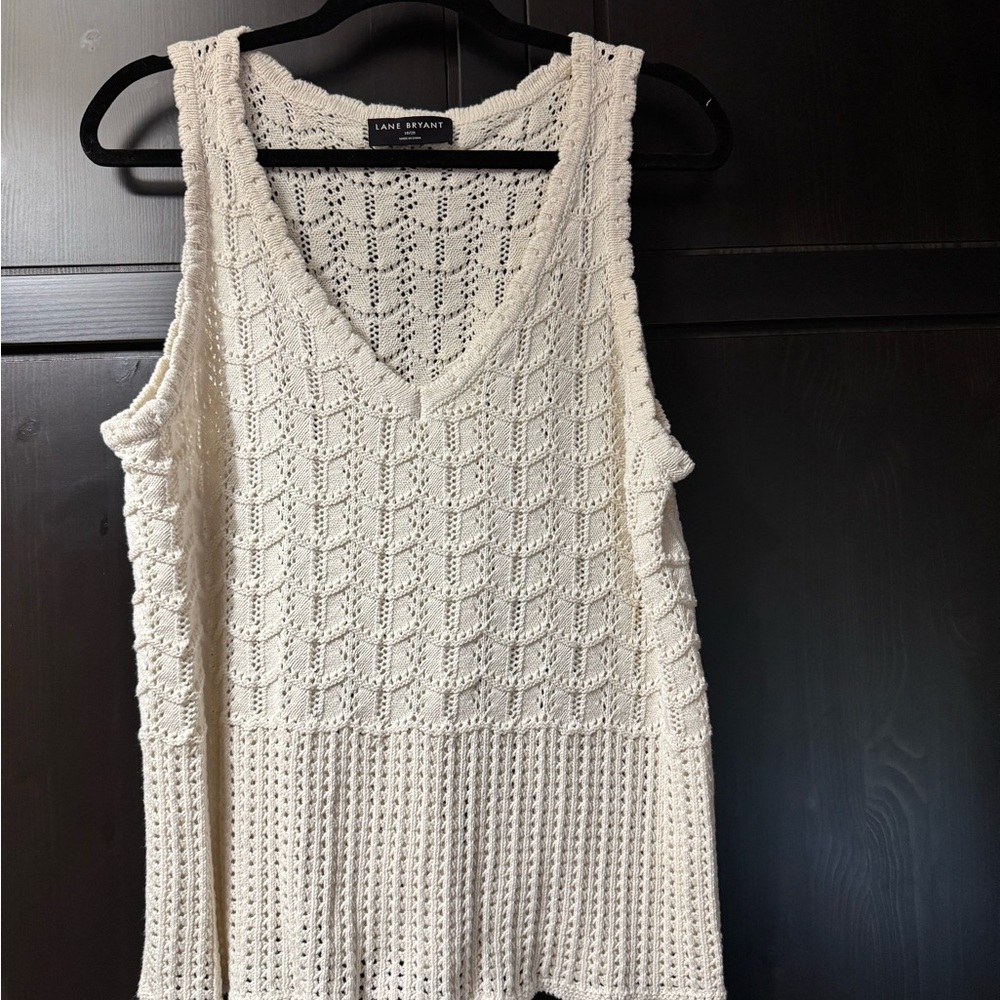 Lane Bryant Cream Cropped Ribbed Tank Top